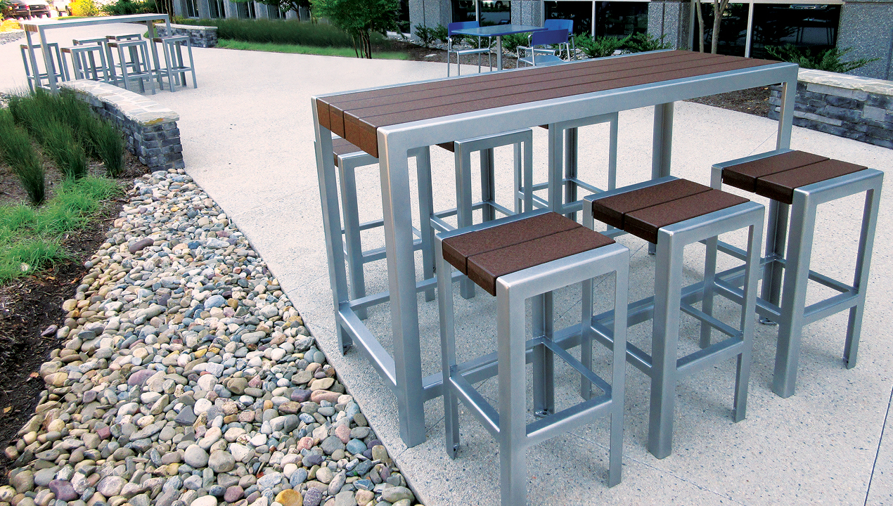 Bar height table with individual bar height stools