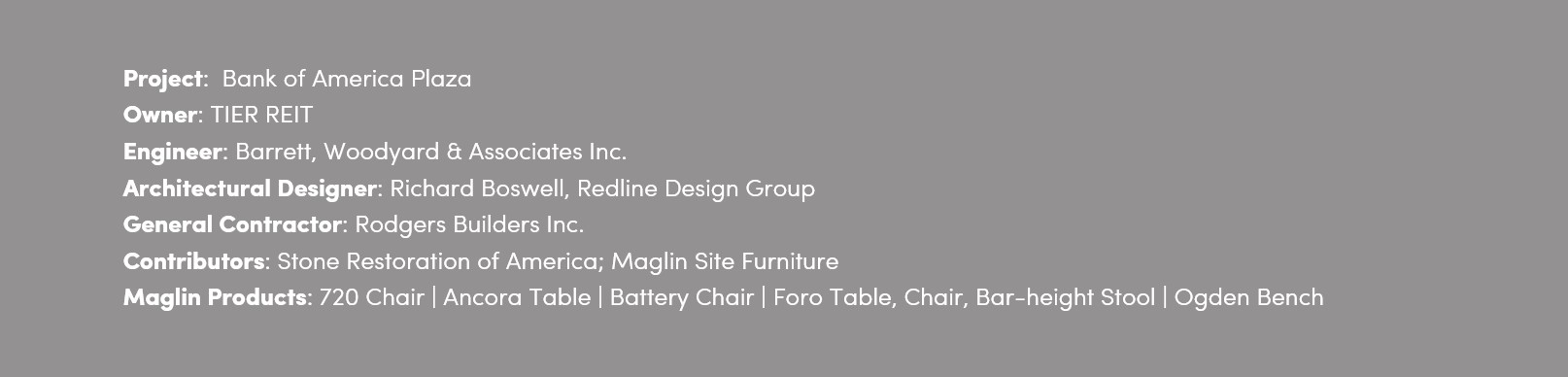BOA-Project Detail List of contributing companies to Bank of America Plaza renovation in Charlotte, NC