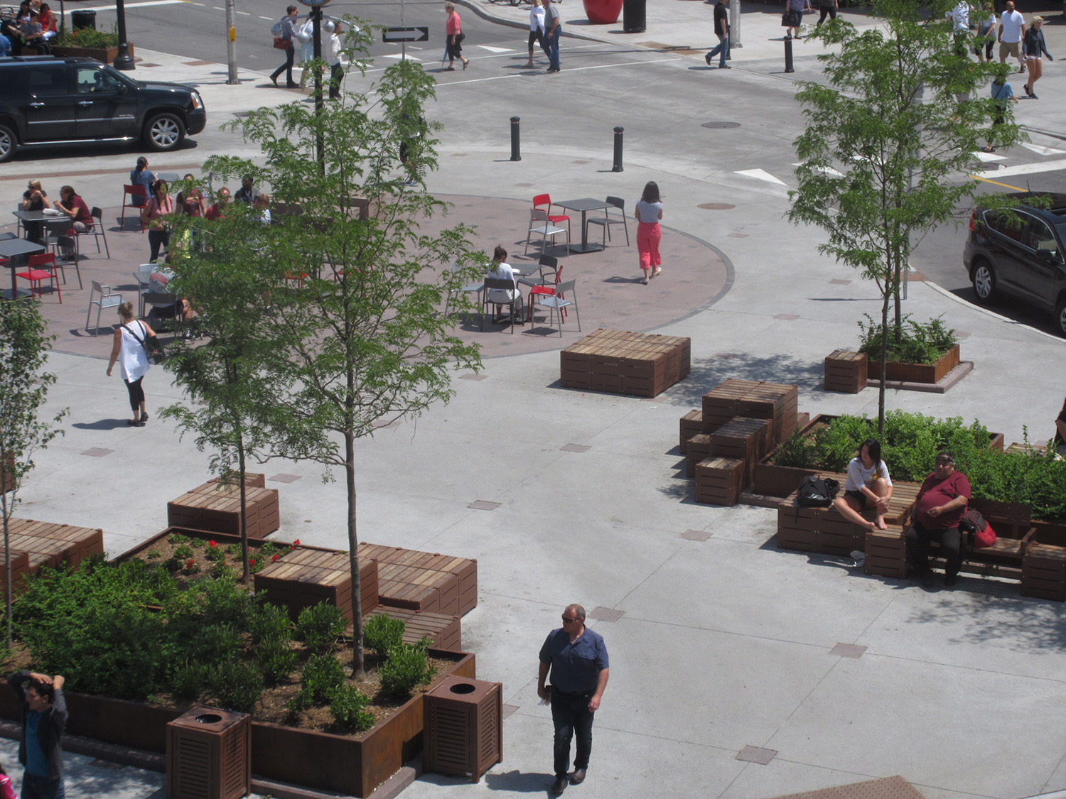 Overhead shot of  ByWard Market with people and custom blocks