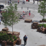 Overhead shot of ByWard Market with people and custom blocks