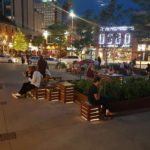 ByWard Market plaza at night with lit custom blocks