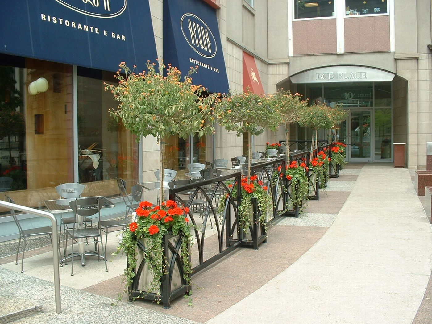 Custom Brookfield Place Planters with red flowers