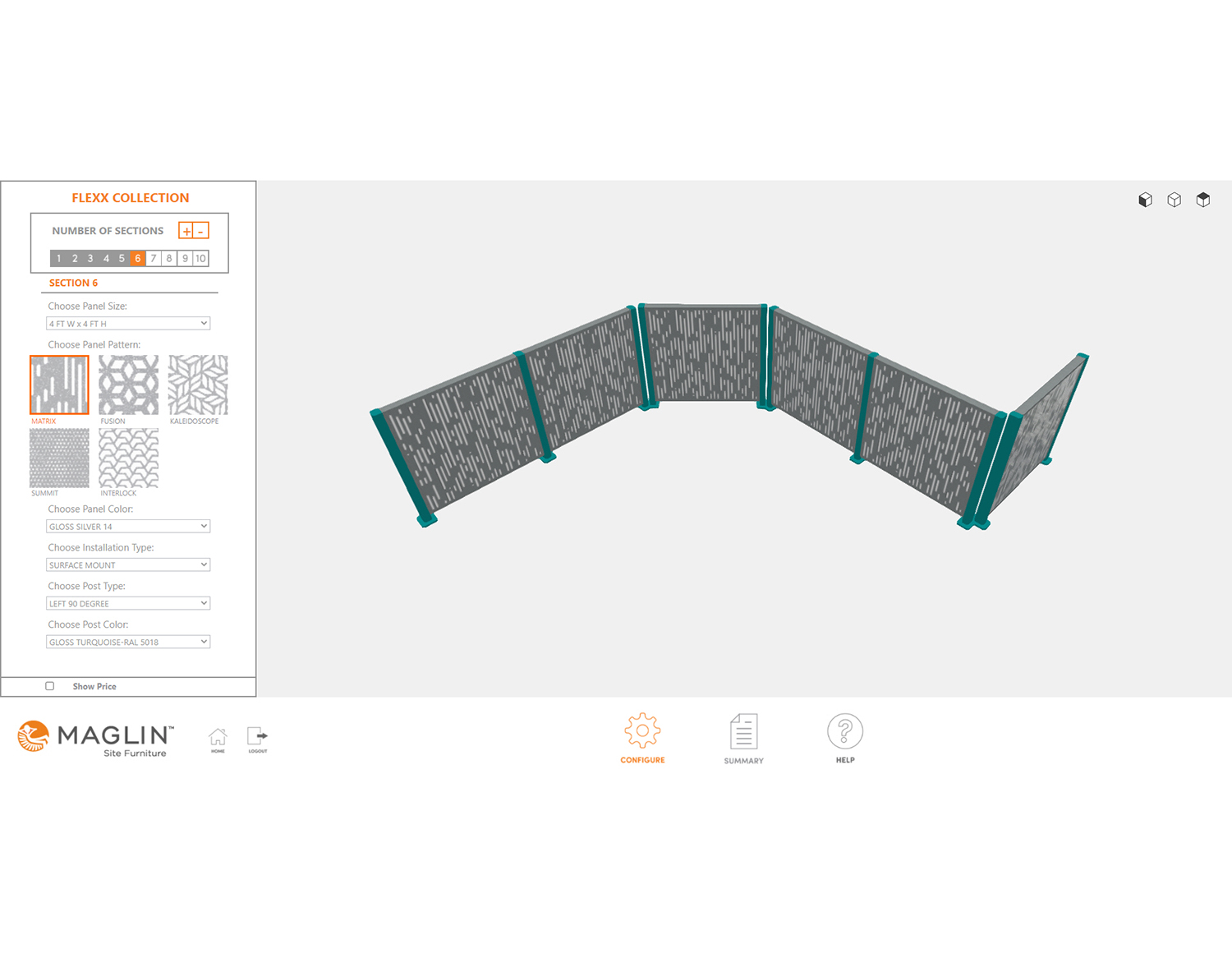 Flexx panels in Maglin Product Builder interface