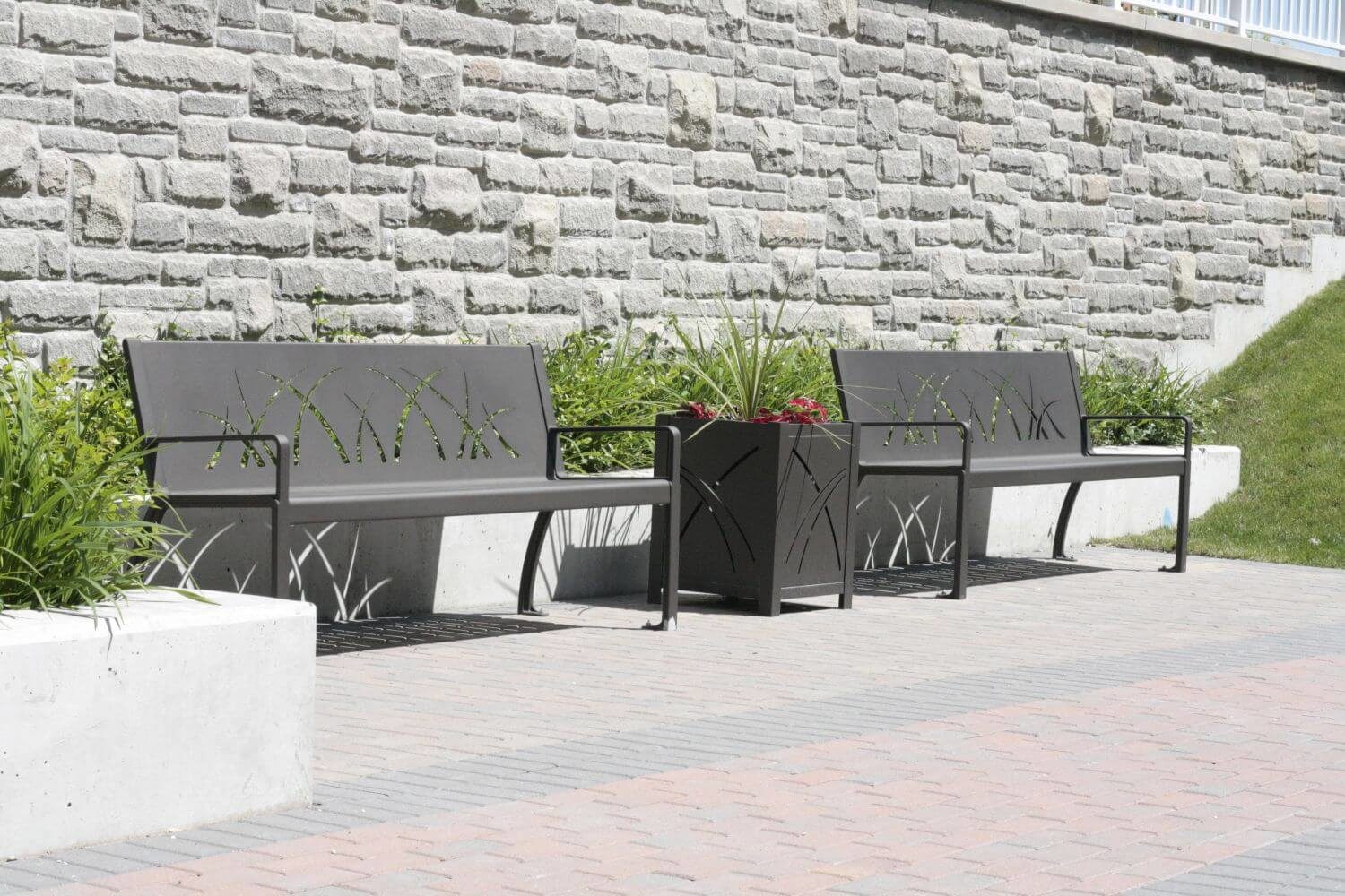970 Benches and 400 Planters 970 Benches and 400 Planters against stone wall