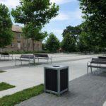 Waste Recycling Bin near Benches