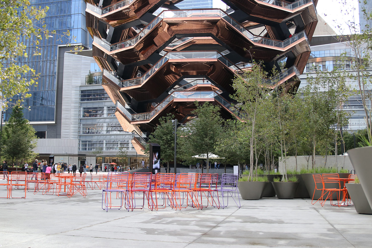Kontur Chairs at the Vessel in NY Brightly painted Kontur Chairs looking at the Vessel in NY