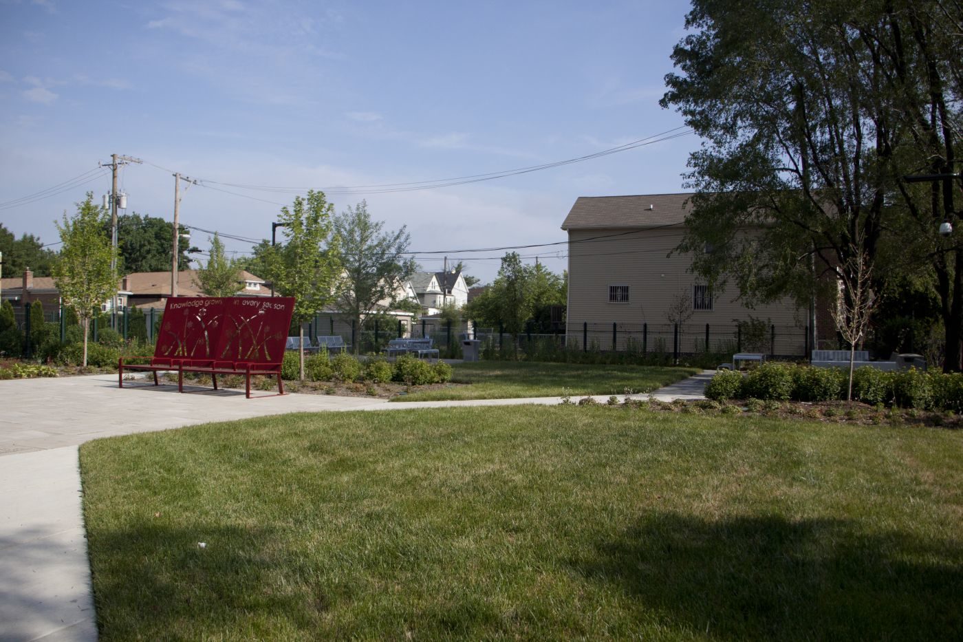 Red Bench with Large Back at Chicago Reading Garden