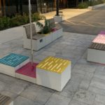 Pixel blocks with lighting on patio at night