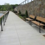 970 Backed wood benches facing water at Kingsley Town Center