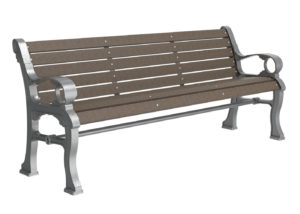 Grey and Dark Brown Coloured Bench with Curling End Arms