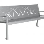 Backed Grey Metal Bench with Grass Design on Back 
