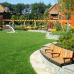 Backed Curved Bench near Houses