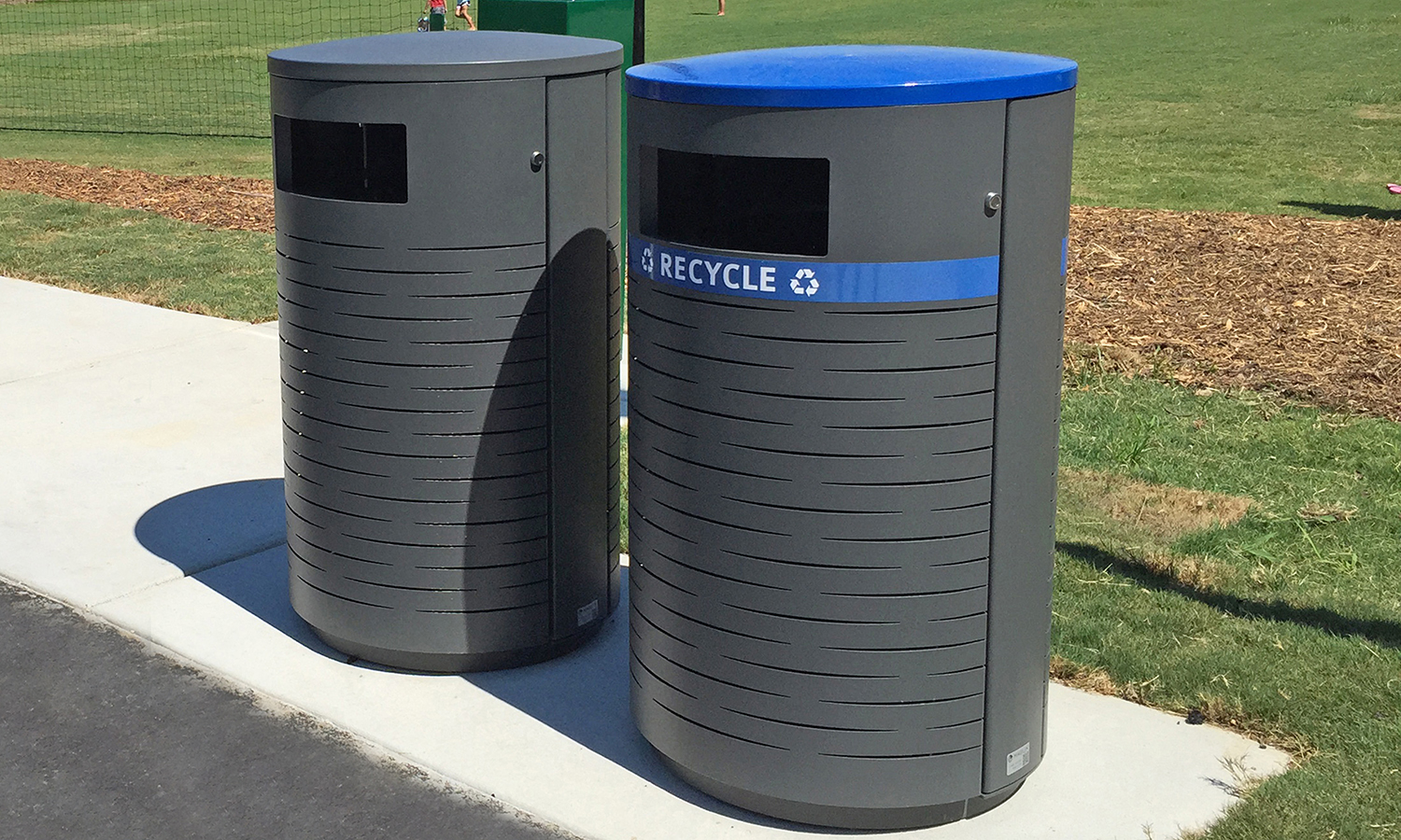 650 trash and recycling containers with labels