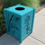 Blue Trash Can with Floral Design