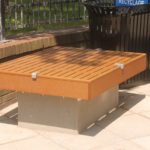 Backless Seating Crate near recycling bin