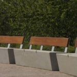Three identical backed benches