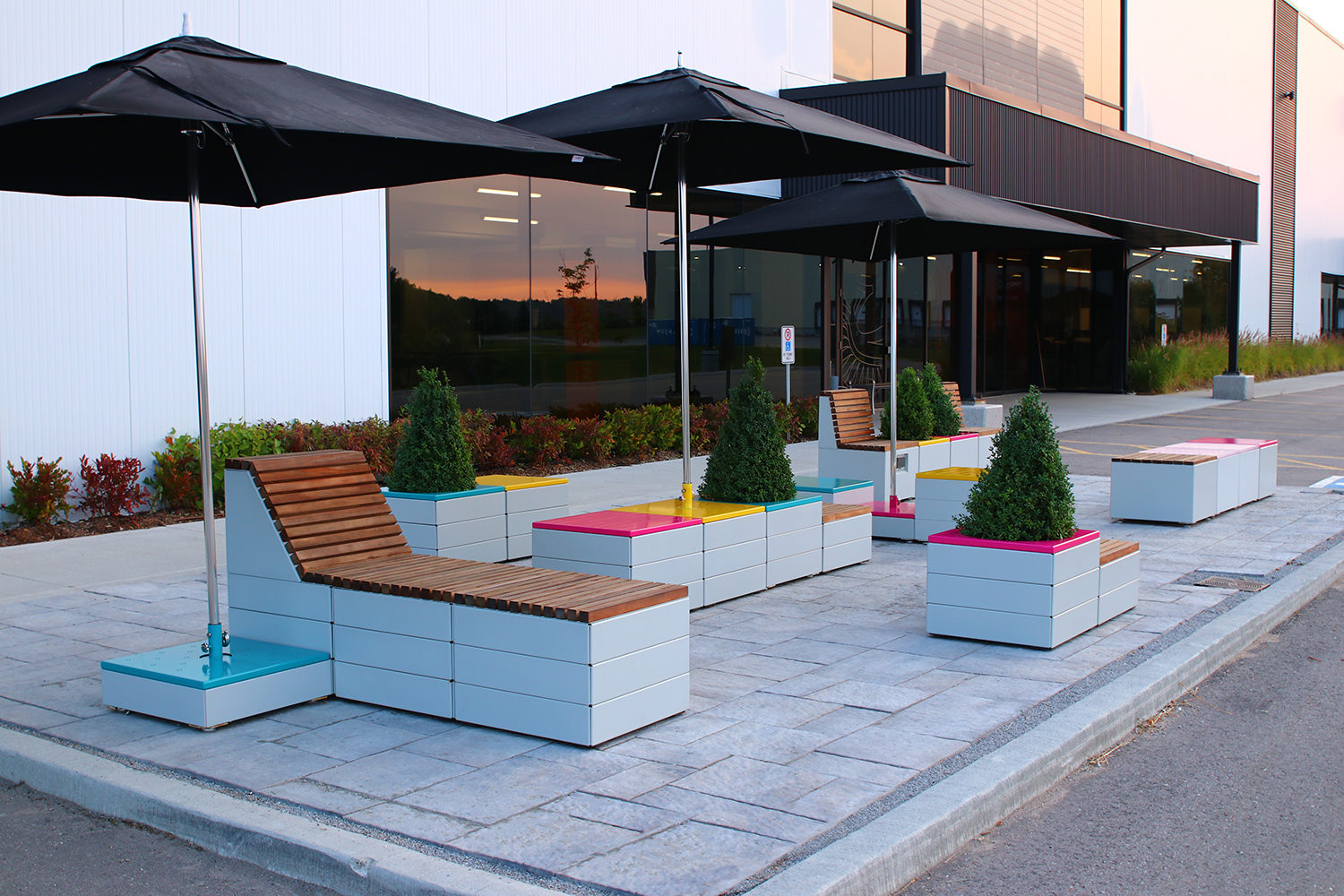 Pixel blocks with wood and brightly painted metal tops