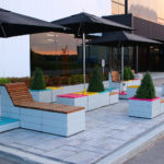 Pixel blocks with wood and brightly painted metal tops