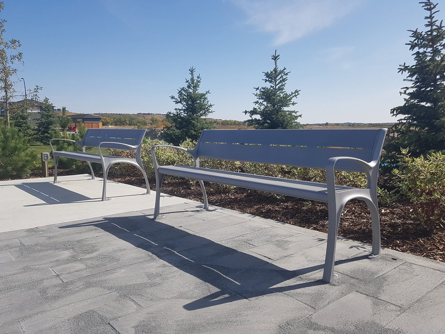 WOLFWILLOW_870-Bench_1 Painted Silver 14 870 backed benches with arms in park setting