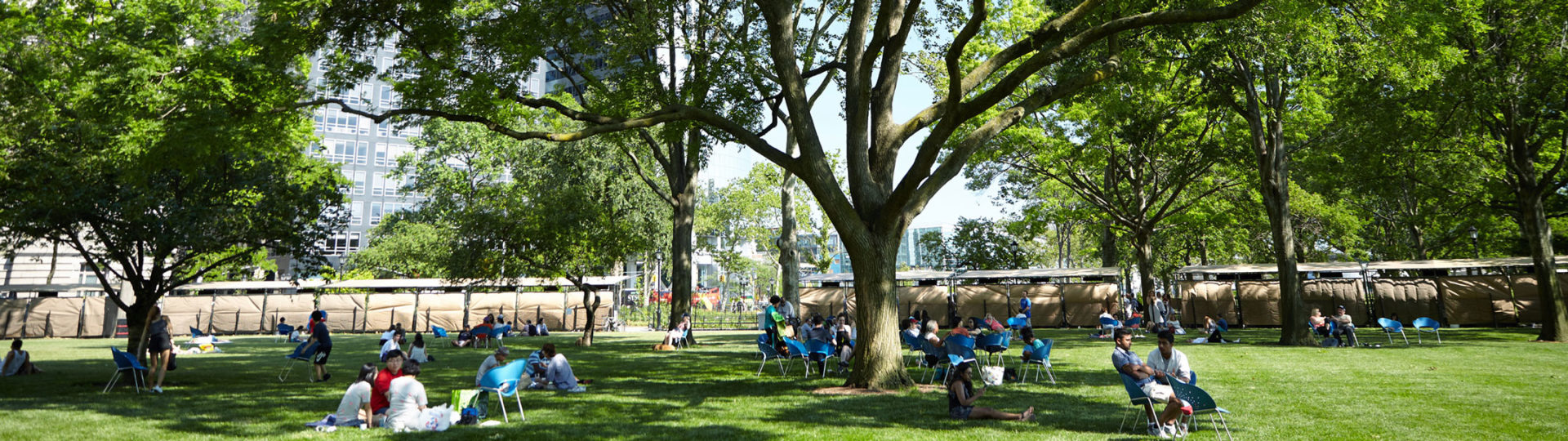 about-image-banner Individuals Sitting outside on blue chairs and in grass