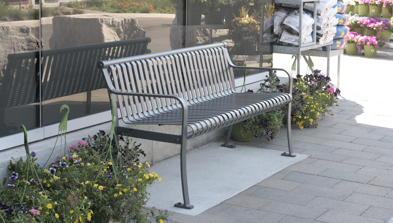 Metal Backed Bench with Arms