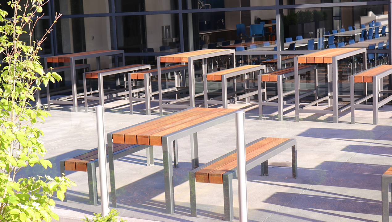 Tables with Benches on a Patio