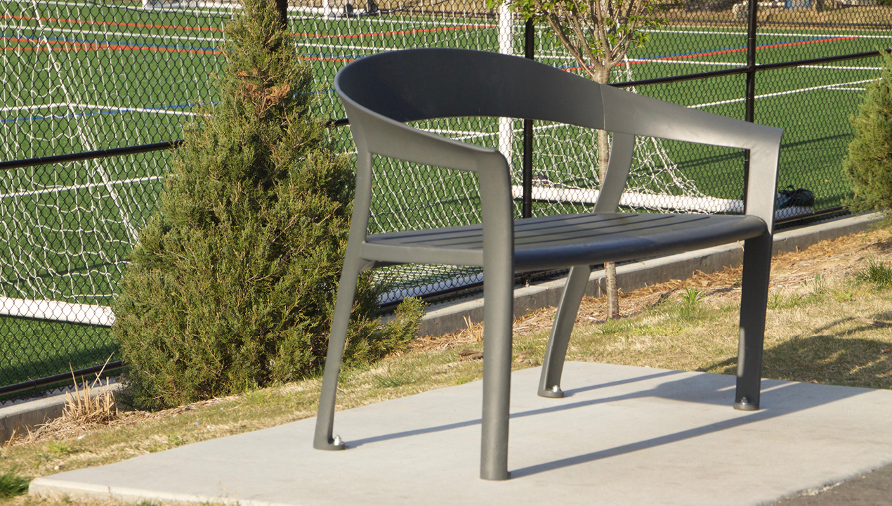 Backed Curved Bench in Grey