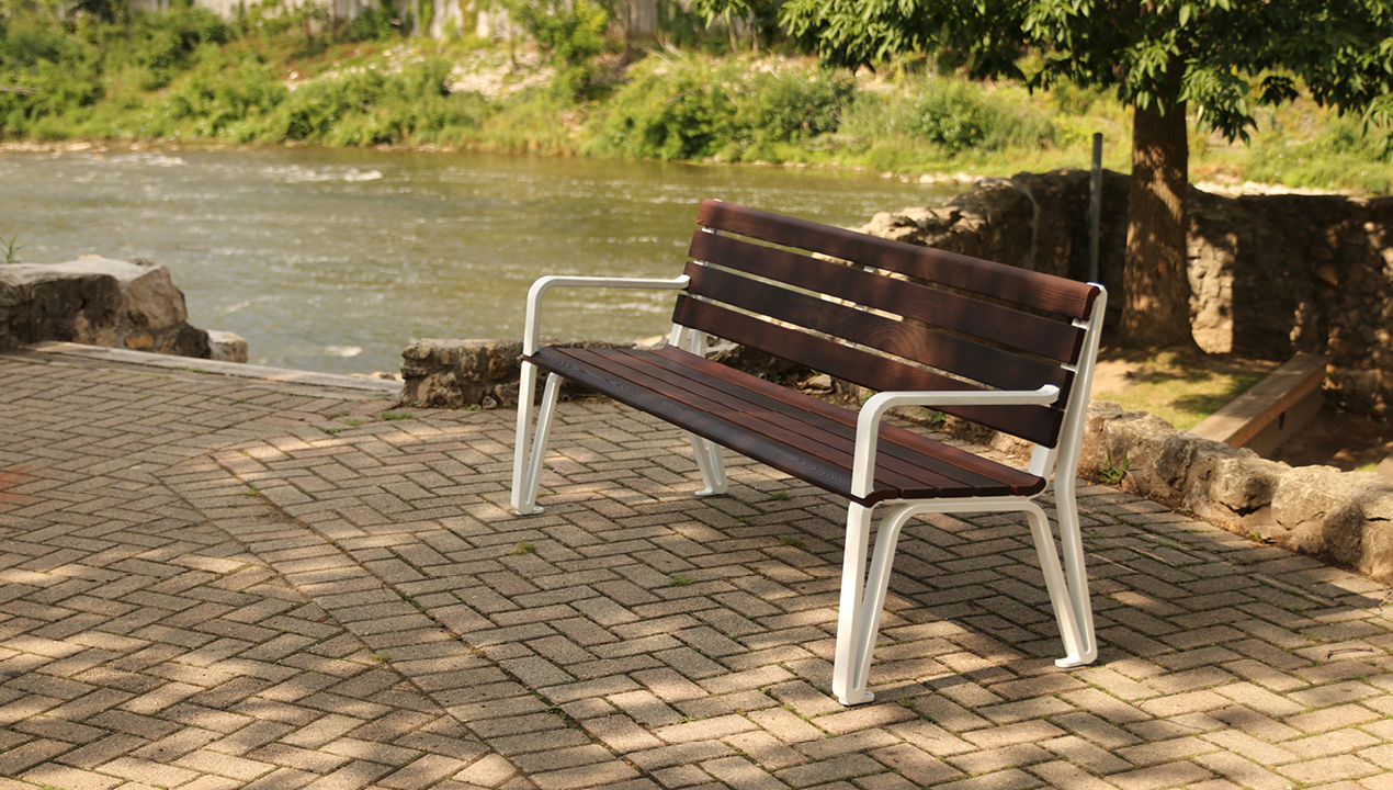 Backed Bench with Arms Near the River
