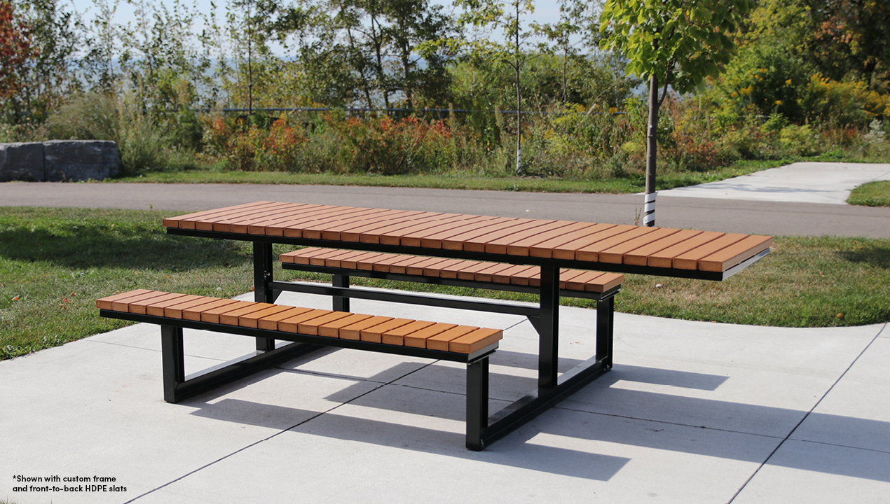 Long Table with Bench attached Seating Outside