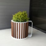 MUG Planter with gloss white powdercoat and thermal ash wood slats