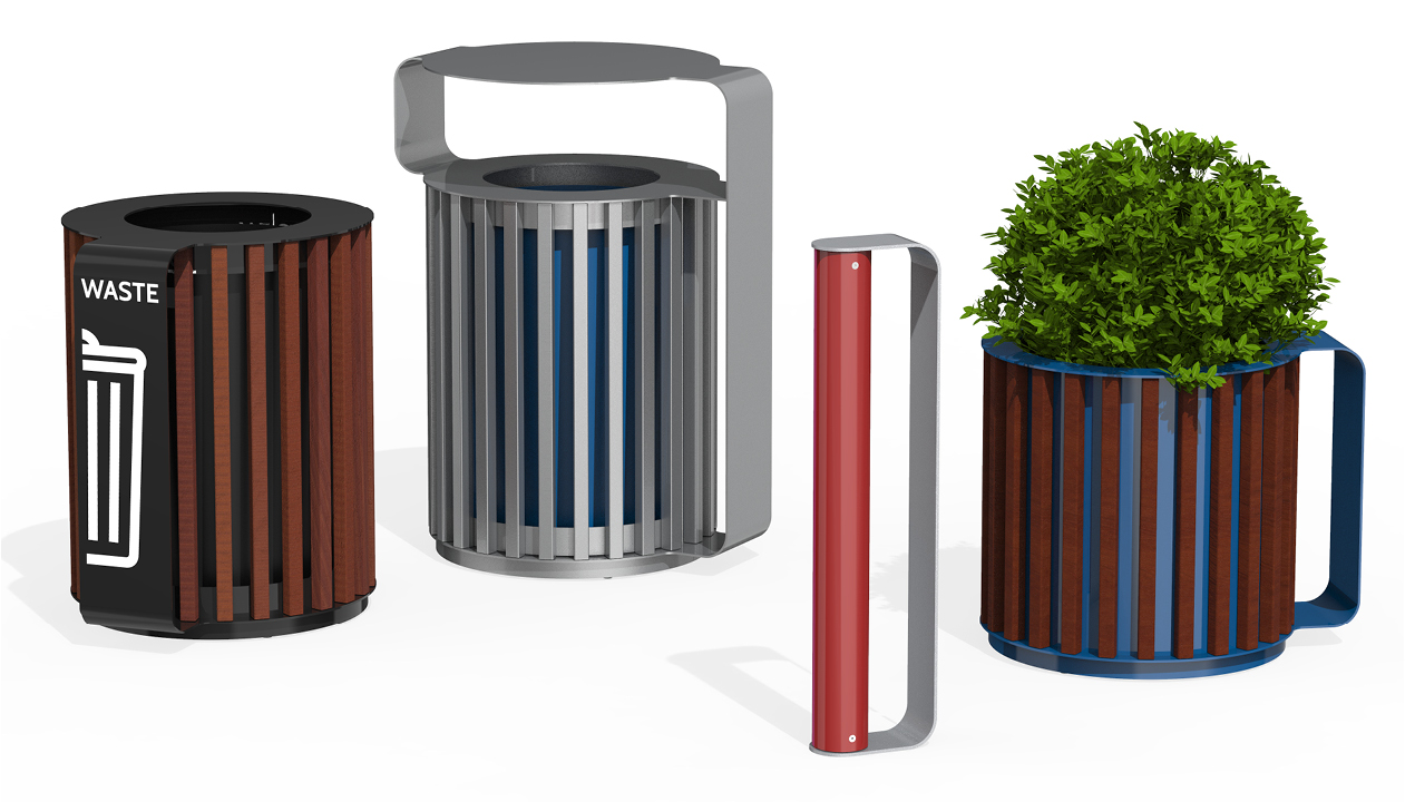 MUG Collection waste/recycle container, bike rack and planter