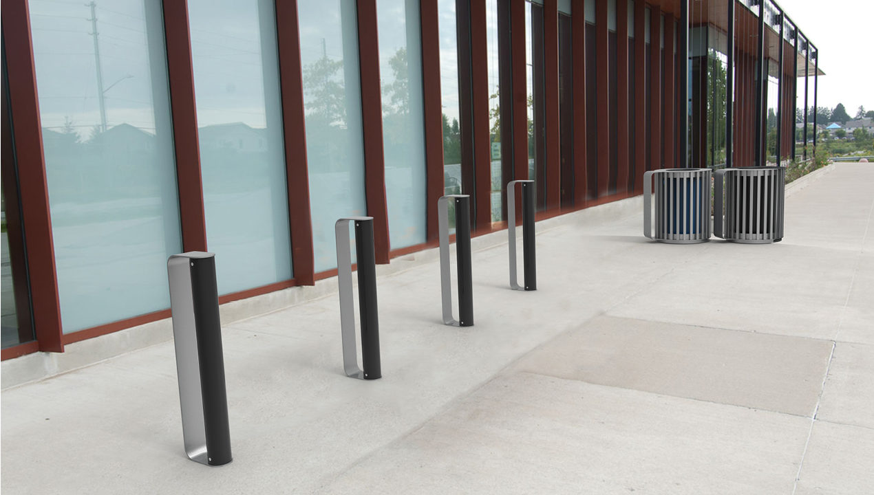 mbr-2900-00001_mtr-2900_bike-racks_waste-recycle MUG Bike Racks painted gloss black and gunmetal and waste/recycle containers