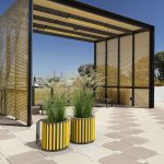 MUG Planters painted bronze and bright yellow straps