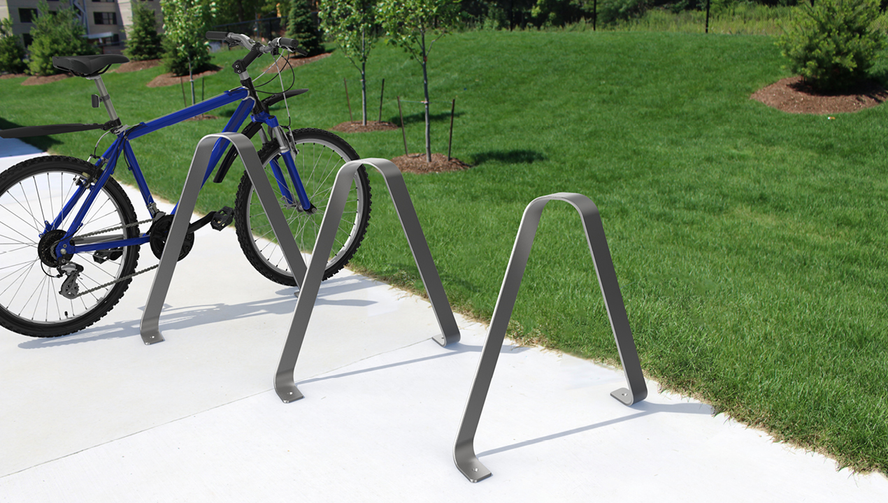 3100 Series - Stainless Steel Bike Racks with Bicycle in park