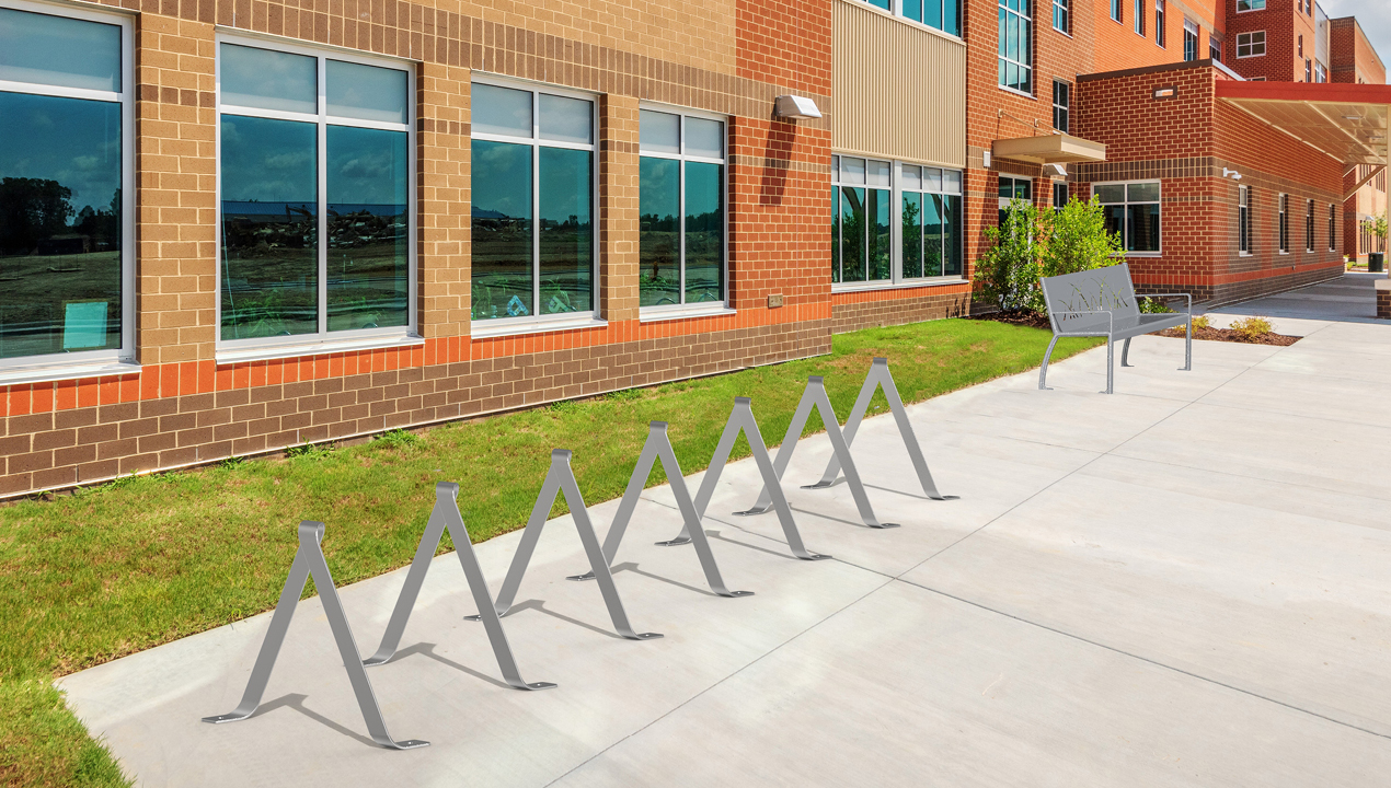 3100 Series - Stainless Steel Bike Racks in front of school