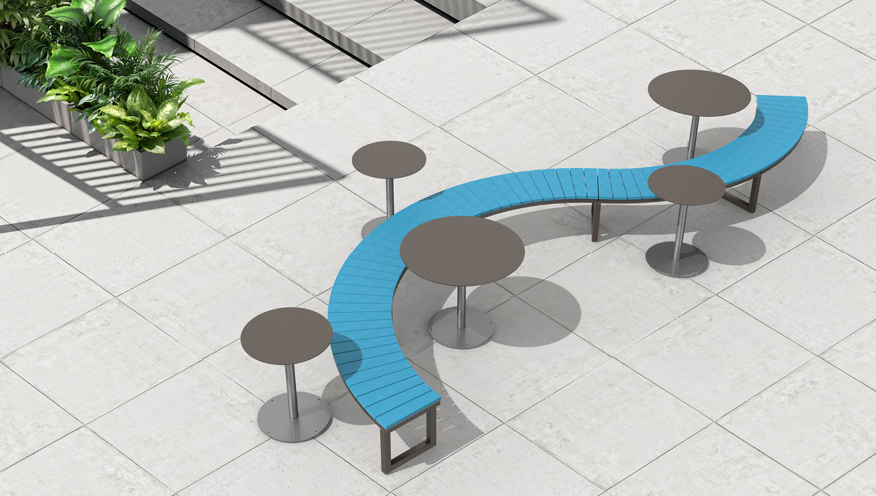 Ogden Collection of Tables and Seating, HDPE Blue, Steel Tables