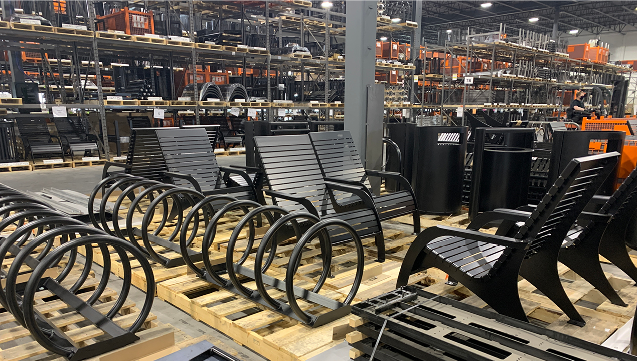 Maglin warehouse full of site furniture products