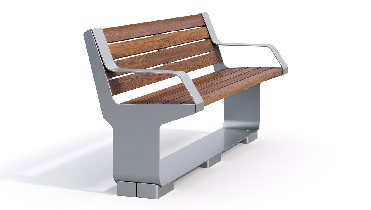 L-Series Backed Bench, End Arms, Wood