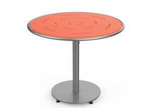MTB-1700-00886: Round Foro Table, 36in D, OP HDPE Orange, P2, Freestanding