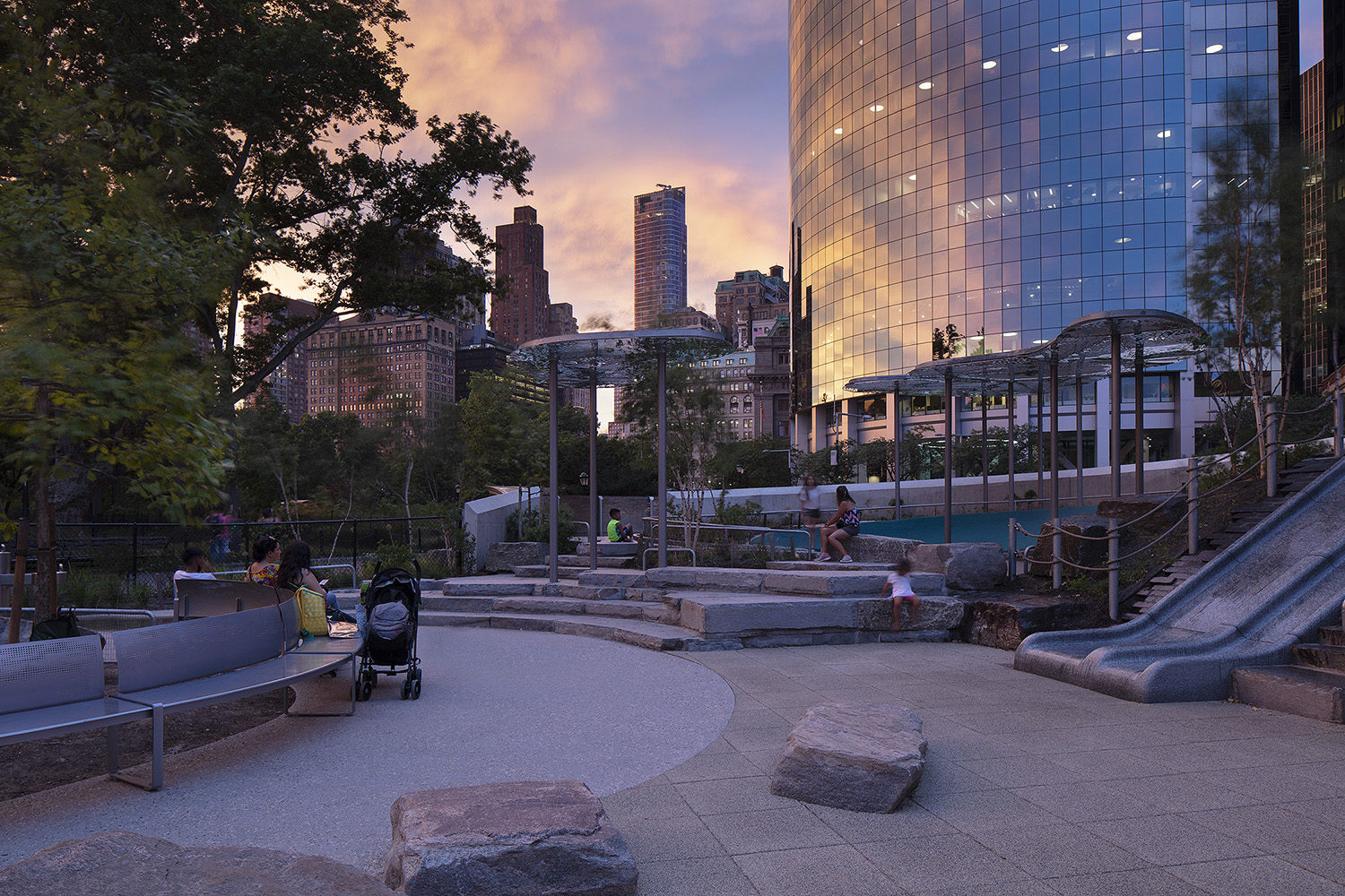 View of the Battery Playscape at twilight