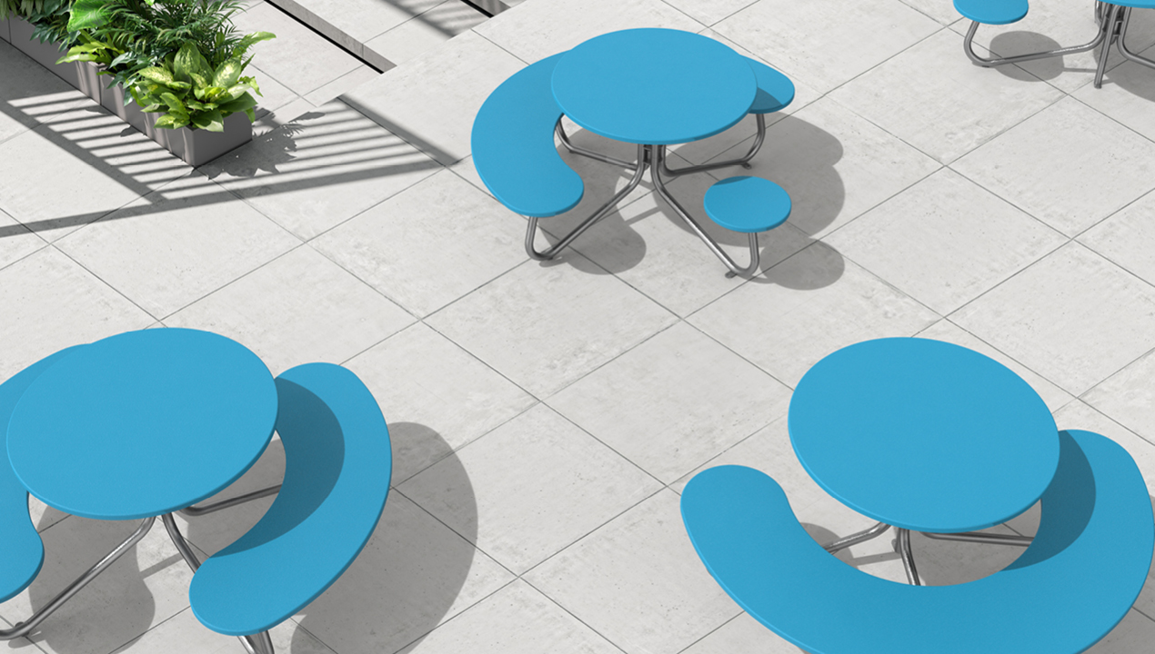 FAVA Cluster Seating with Blue High Density Polyethylene table tops and seats