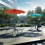 ROMA Sun Shades with FAVA tables at office park