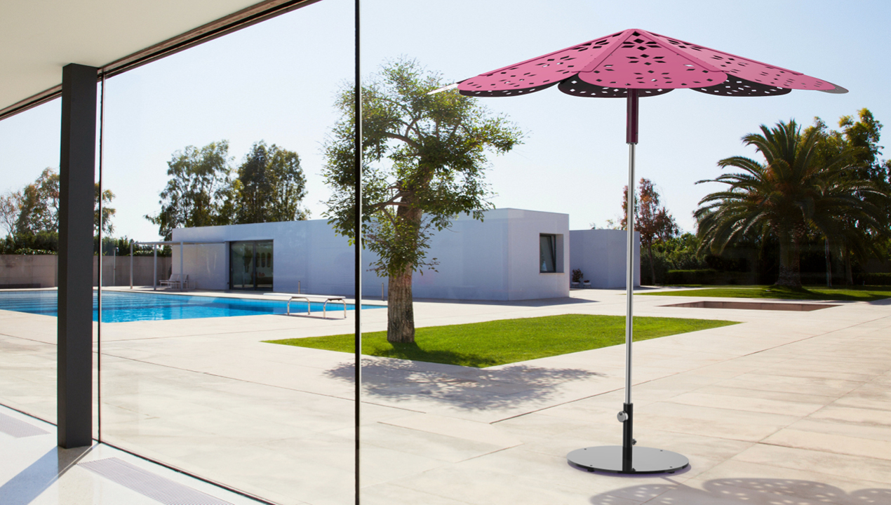 ROMA Sun Shade with 2400 Series Round Umbrella Base, Surface Mounted for stability