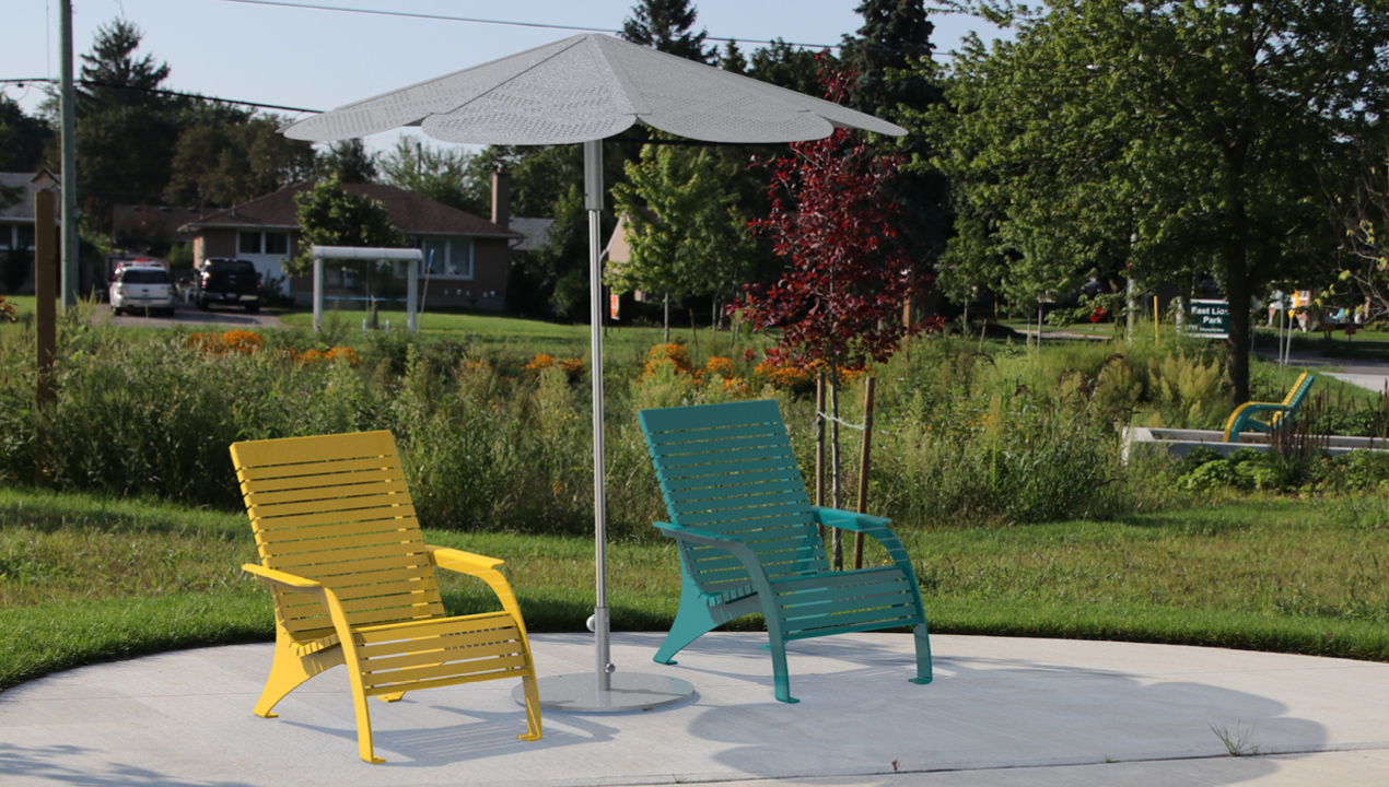 ROMA Sun Shade with 2400 Series Round Surface Mounted Umbrella Base, 720 Chairs in nature
