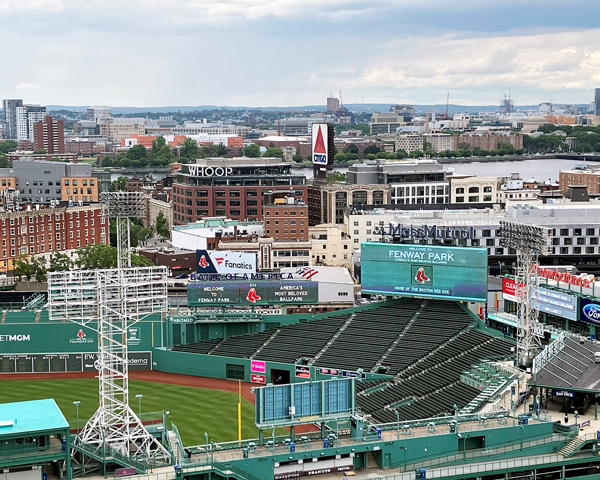 viridian-fenway-park-view-1 A view of Fenway Park from the roof deck at Viridian Apartments in Boston.