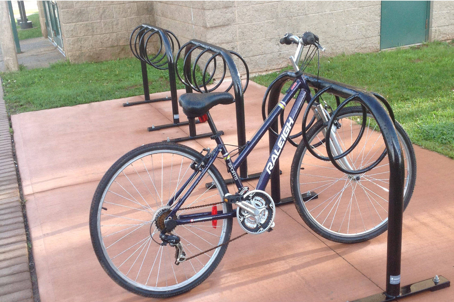 300 Series Bike Racks with Bike locked at Charlottetown University in PEI
