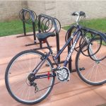 300 Series Bike Racks with Bike locked at Charlottetown University in PEI