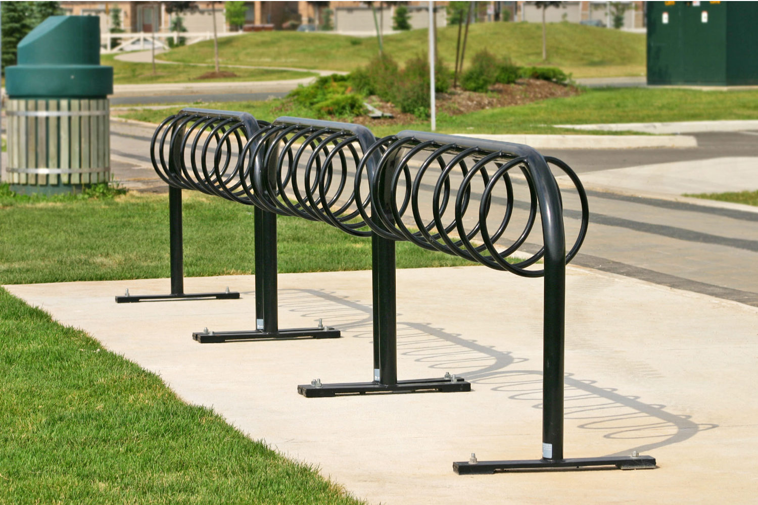 300 Series Bike Racks lined up in a neighborhood
