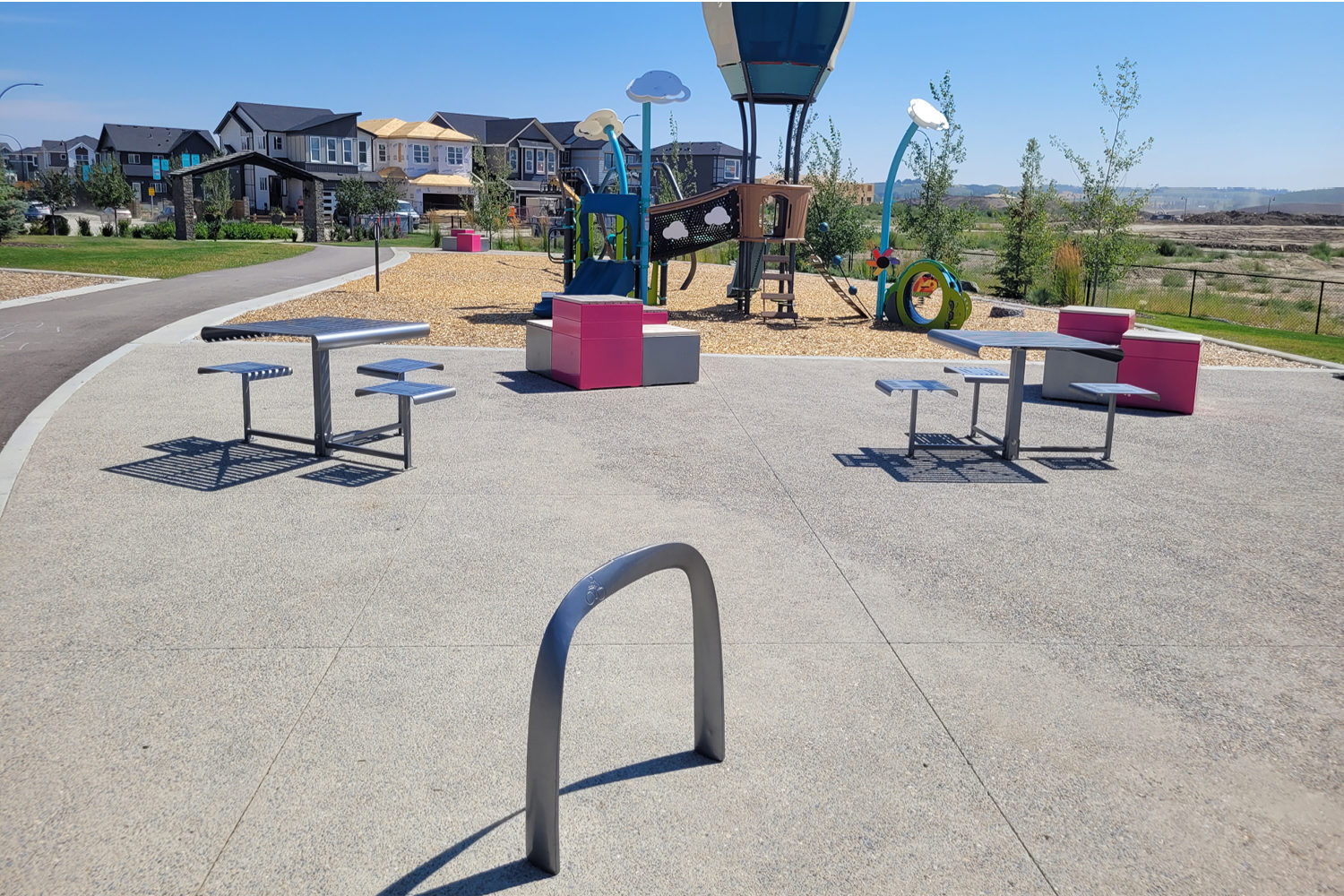 SC 1600 Bike Rack, 400 Cluster Seating and Pixel Blocks at Creekstone, Calgary AB