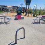 SC 1600 Bike Rack, 400 Cluster Seating and Pixel Blocks at Creekstone, Calgary AB